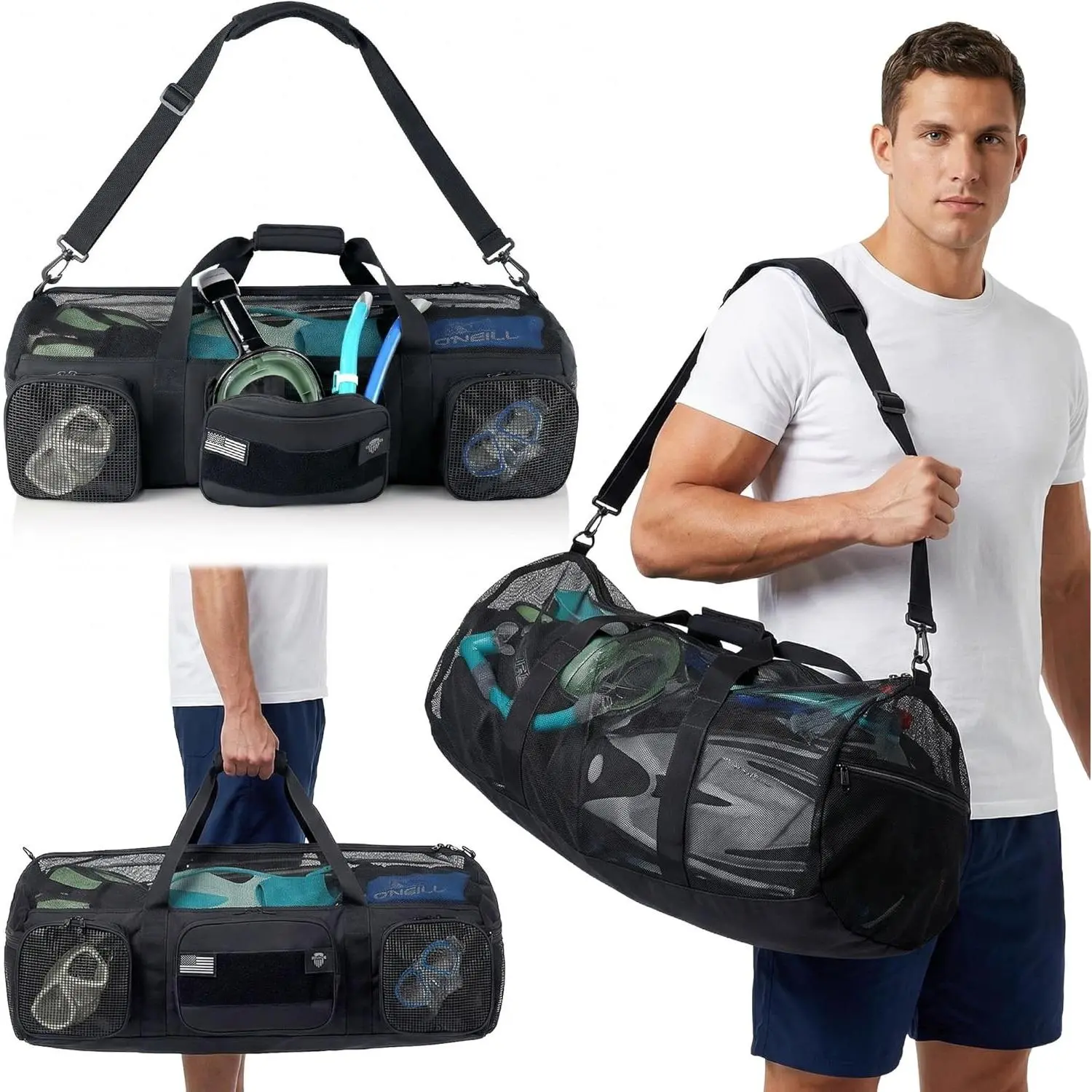 130L Mesh Duffle Bag for Scuba Dive, Snorkeling, Swimming, Freediving - Pool/Beach Water Sports Gear Carry Bag with Shoulder Straps - Storage Travel Tote Bag for Camping, Gym, Workout