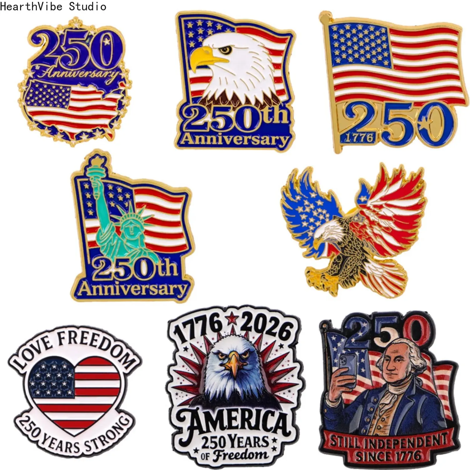 Unisex Small Graphic Enamel Pins Set - US 250th Independence Day 1776-2026 Semiquincentennial, Patriotic Theme American Flag, Eagle Lapel Badge Brooch Gift for Parade Wear, Collectible Pins, 1776-2026 Semiquincentennial Memorial, Anniversary