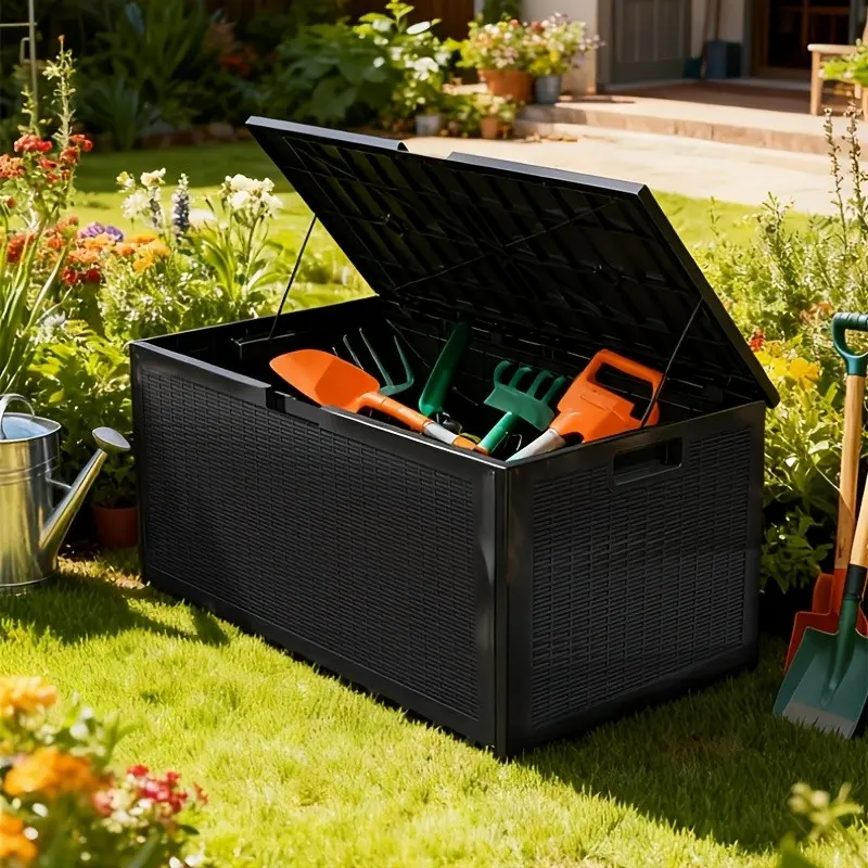 100-Gallon Waterproof Large Flip-Top Storage Bin, Deck Box, Lockable Indoor/Outdoor Storage Bin, Large-Capacity Storage Space, Suitable for Patio Furniture Cushions, Gardening Tools, Boxes, Cabinets, Pool Additions, And Storage Bins