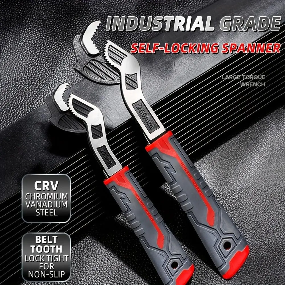 Multi-Functional Self-Locking Wrench, Adjustable Pipe Wrench, 6 8 10 Inch, Non-Slip Handle, Chrome Vanadium Steel, Durable and Wear-Resistant