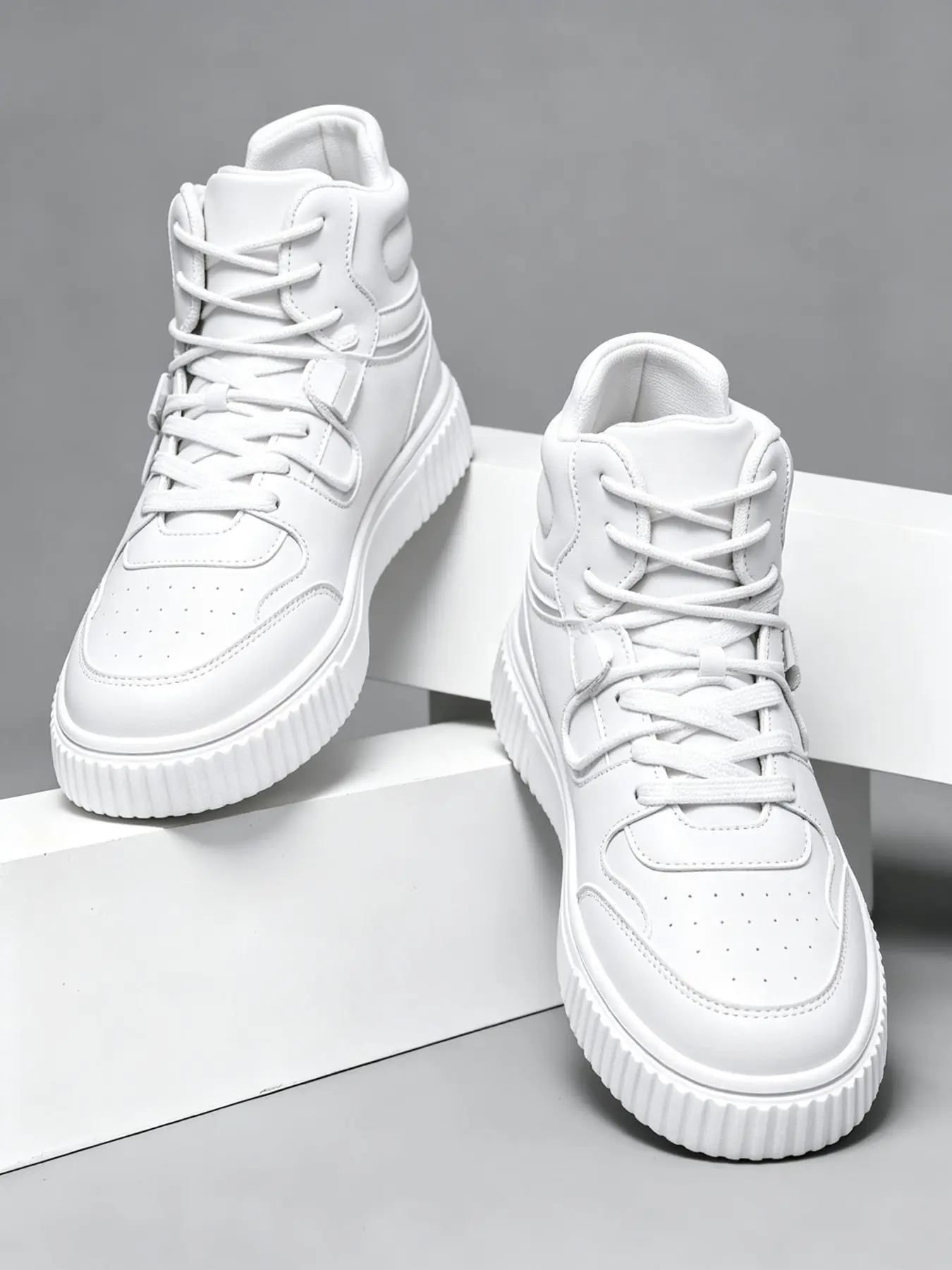Unisex High Top Casual Sports Athletic Training Walking Shoes, Men's PU Leather Flatform Lifestyle Sneakers Trainer, Comfortable Thick Sole, Thick Soled Sneakers, Anti-Slip, All Seasons, Round Toe