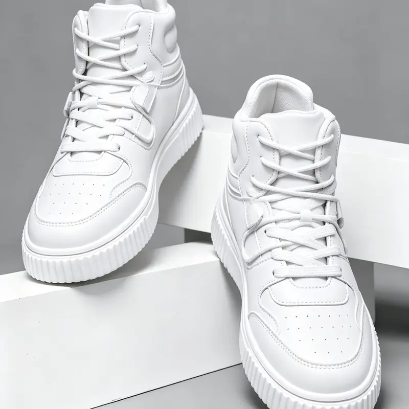 Unisex High Top Casual Sports Athletic Training Walking Shoes, Men's PU Leather Flatform Lifestyle Sneakers Trainer, Comfortable Thick Sole, Thick Soled Sneakers, Anti-Slip, All Seasons, Round Toe