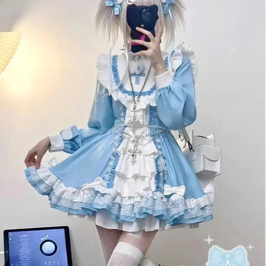 2026 Japanese Vintage Long Sleeve Women Sweet Dresses Evening Party Slim Fit Kawaii Lolita Dress Women Korean Fashion Autumn New