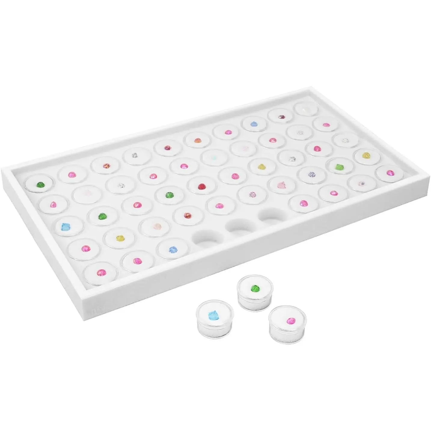 50 White Foam Gem and Bead Storage Jars Showcase Stackable Display Tray Storage Box for Collectibles, Home Organization, 14.75 W x 8.25 D x 1 H in