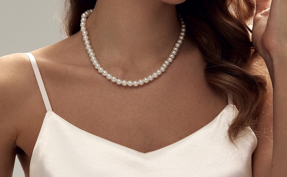 Pearl Necklace 8MM Dainty Round Imitation Pearl Choker Necklace Wedding Pearl Necklace Delicate Jewelry for Women Simple Bridesmaid Jewelry Gifts 2026