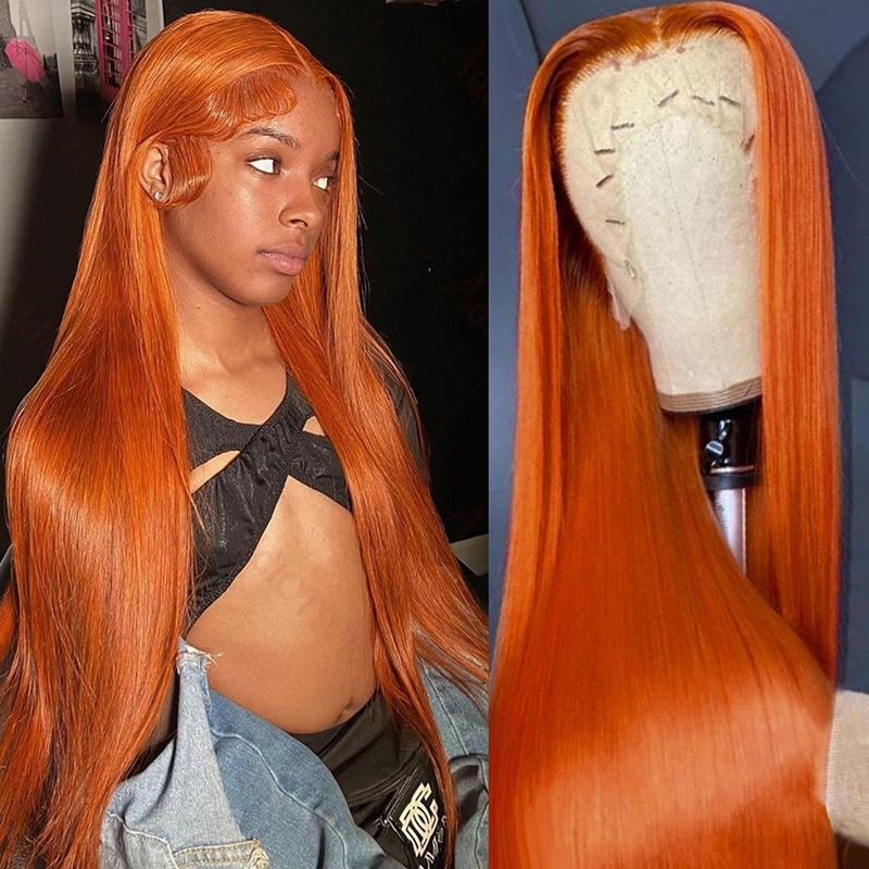Bling Hair 30 32 Inch Ginger Straight Human Hair Wig Orange Brazilian 13x4 13x6 Hd Transparent Lace Frontal Ginger Human Hair Wigs for Women Pre Plucked 180% Density