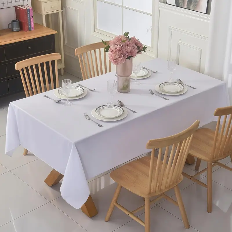 1 Pack White Black Table Cloths, Solid and Wrinkle Resistant Oblong Tablecloth, Premium Plain Weave Polyester Fabric Square Round Rectangle Table Linen Covers for Hotel, Wedding 58x102 inch