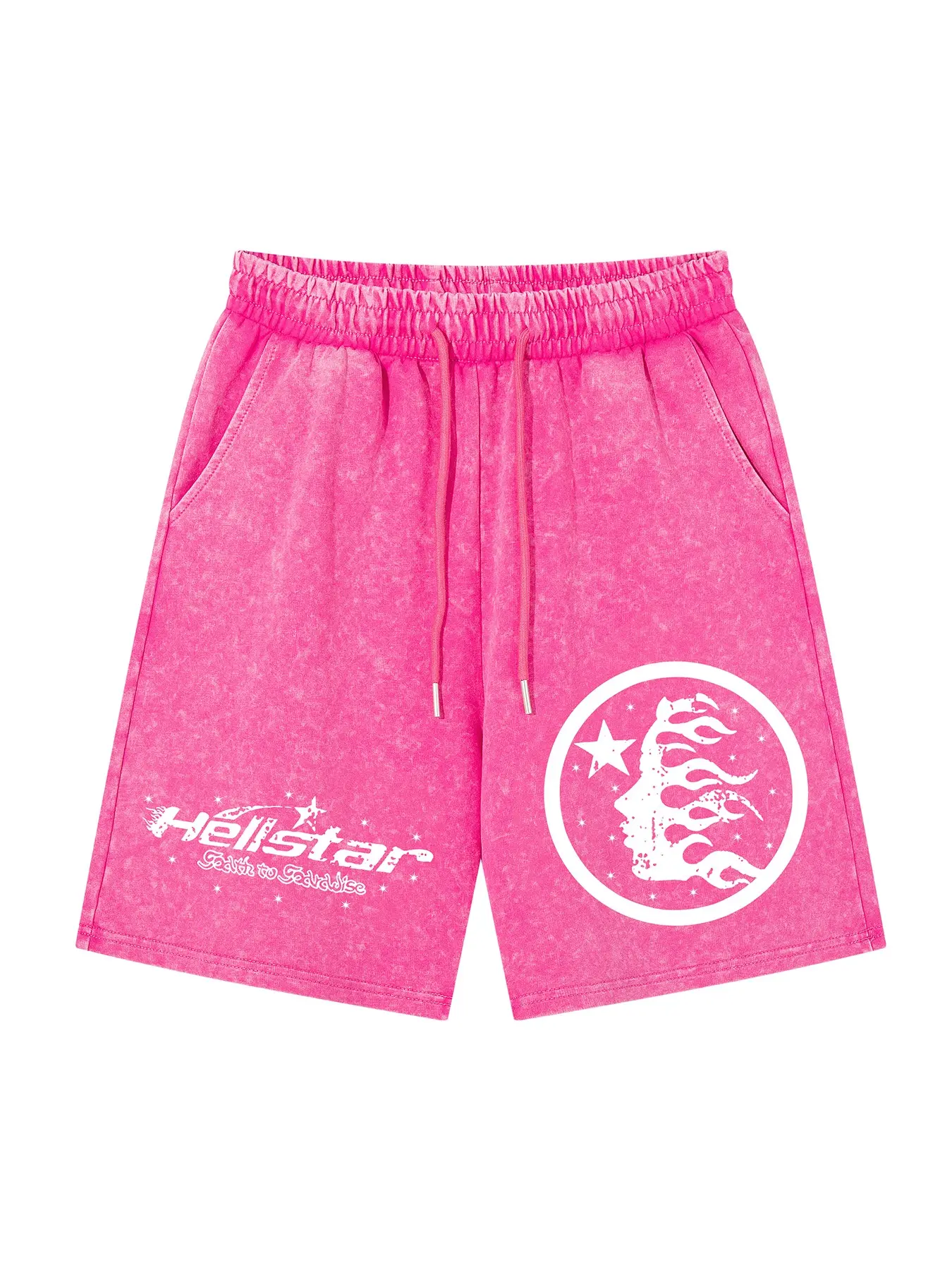 Men's Summer Trendy Casual Gym Shorts, Personality Print Shorts, Vintage Dark Street Style, Washed Tie-Dye Star Flame Design, New Fashion Leisure Pants
