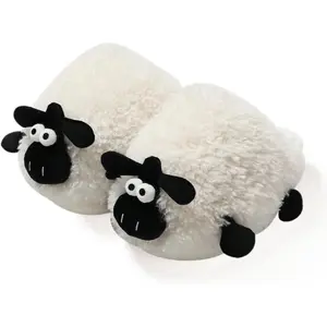 Sheep Fuzzy Animal Slippers Women & Men, Indoor/Outdoor with Plush Warm Lining, Memory Foam House Slippers