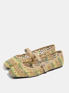 2026 Summer New Mary Jane Mesh Square Toe Women's Flat Shoes, French Elegant Campus Style, Anti-Slip Rubber Sole, Sizes 36-45