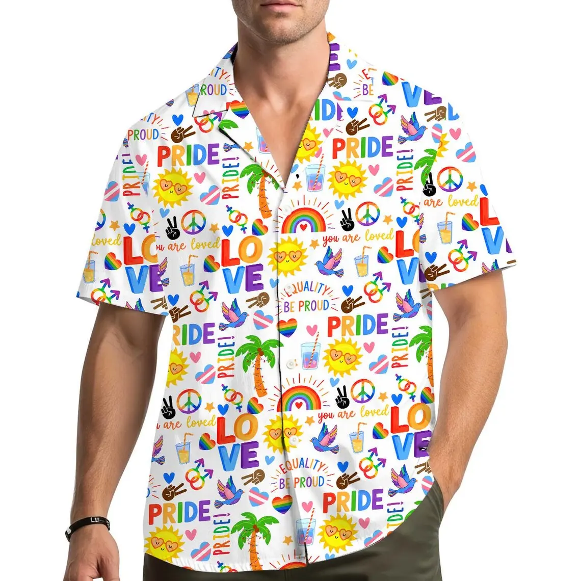 Pride Hawaiian Shirt Men Women Youth, Rainbow Love Equality Aloha Shirt, Summer Short Sleeve Button Down, Colorful Pride Shirt