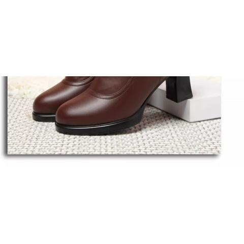 MOVRA1 Women'S -Encrusted Round-Toe Block Heel Ankle Boots with Zipper Closure & Plush Lining - Mid-Heel Winter Boots in Rich Brown, Faux Cover Upper & Rubber Sole, Elegant Casual to Semi-Formal Outfits Autumn/Winter, Comfortable & Durable Design