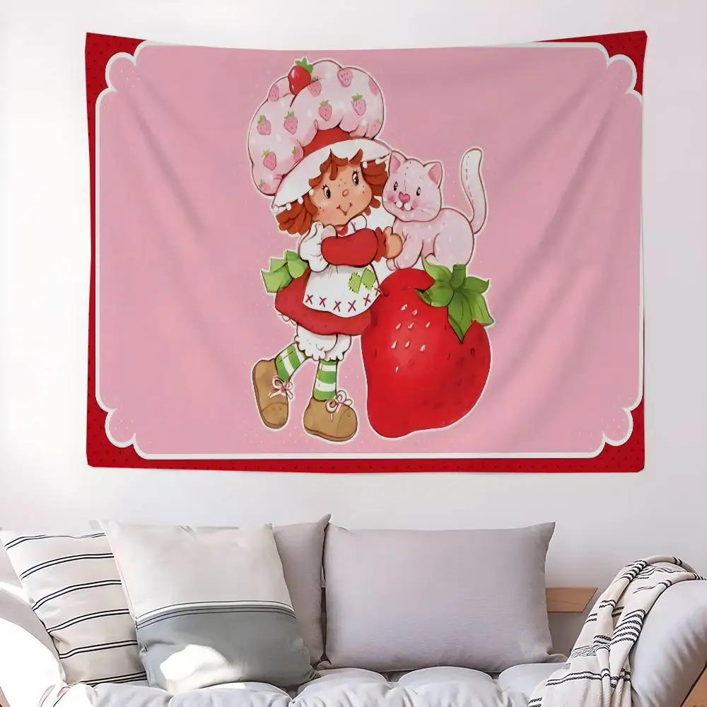 S-Strawberry Cartoon S-Shortcake Girl DIY Wall Tapestry Hanging Tarot Hippie Wall Rugs Dorm Home Decor