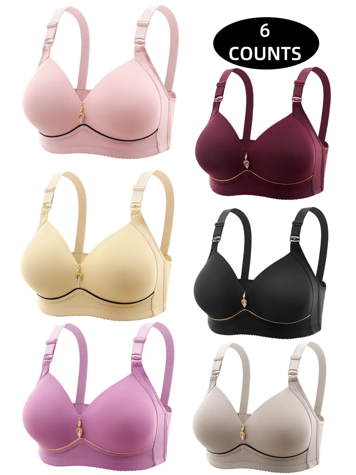 Women's Contrast Binding Push Up Bra, Soft Comfortable Breathable Wireless Bra, Women's Lingerie for All Seasons