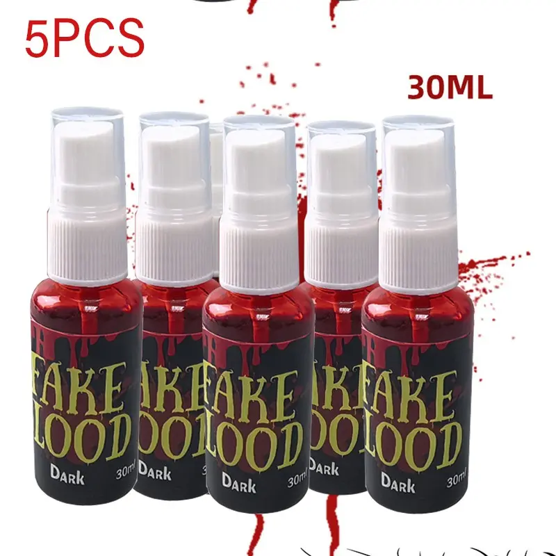 5-PCS Halloween Prank Fake Simulated Blood Special Effects Plasma Blood Spray Set, Realistic Colors, Long-Lasting Makeup, Can Freely Draw Wound, Bloodstain, Flowing Bloodstains And Other Shapes, Ideal Choice for Cosplay Enthusiasts and Halloween Carnival