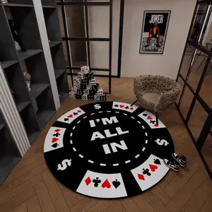 ALL IN Magic Poker Card Patterned Round Carpet American Style Creative Chip Floor Mat Living Room Bedroom Washable Rugs Soft