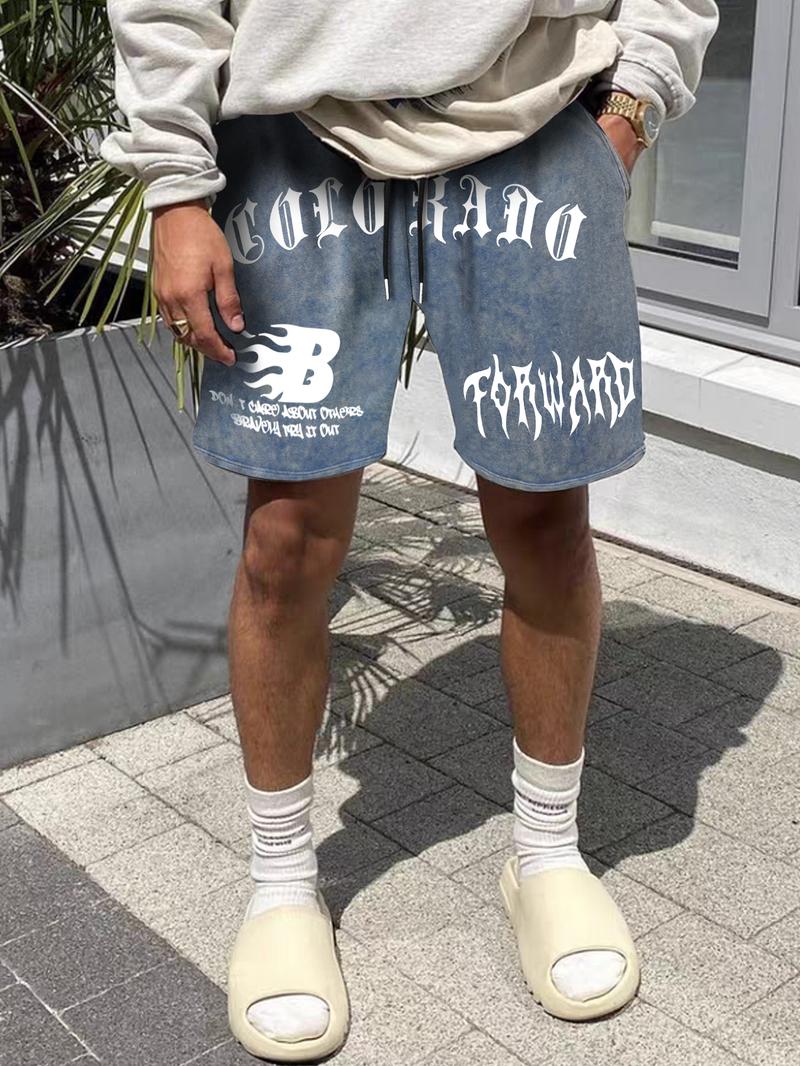 Unisex's Letter Print Drawstring Shorts, Street Fashion Casual Shorts for Daily Wear, Men's Bottoms for Summer, Athleisure Casual Stretch Shorts, Casual Relaxed Shorts