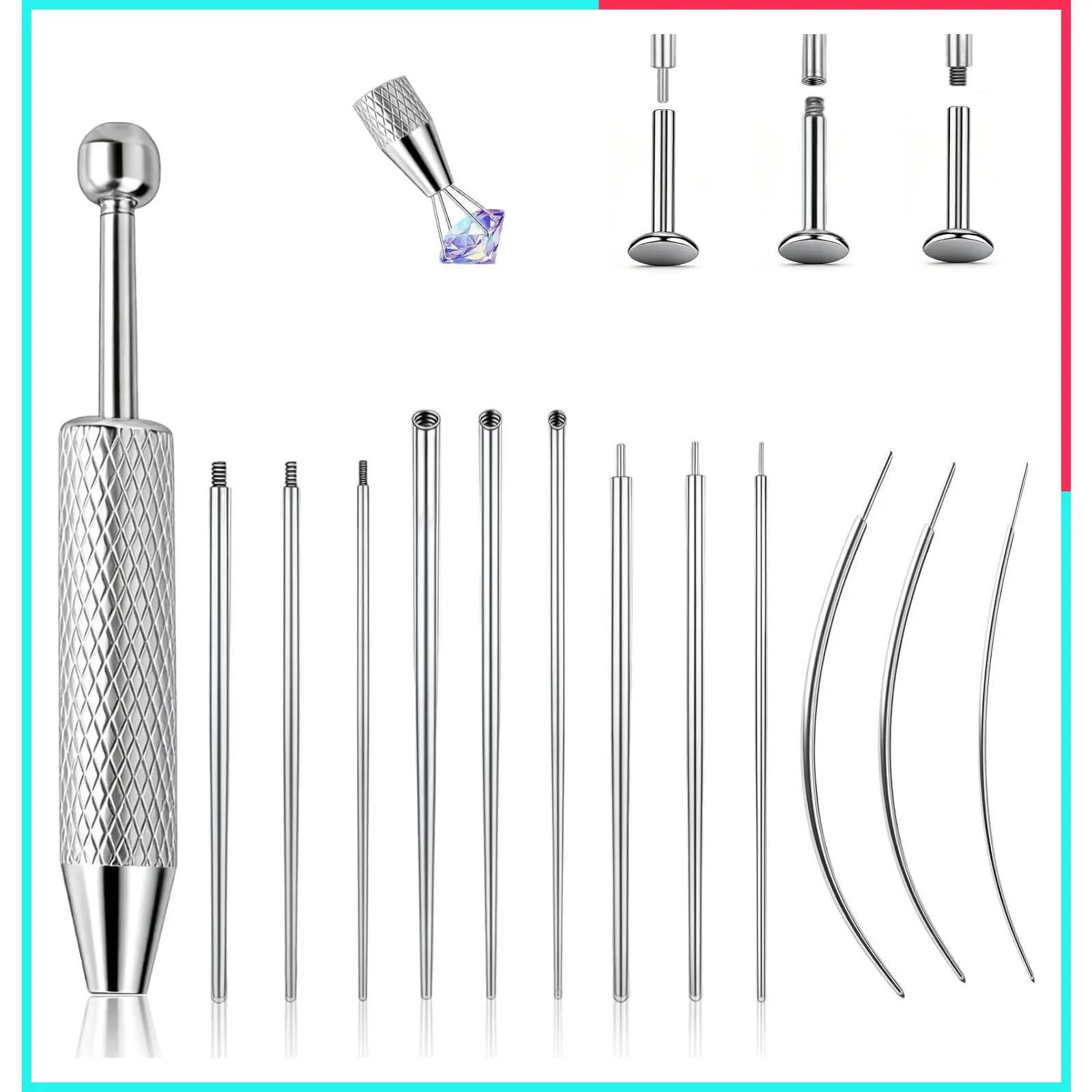 Stainless Steel Piercing Taper Ball Grabber Tool - 14G to 20G Flat Back Earring Applicator Kit for Ear, Nose, Eyebrow, Tongue, Navel, Nipple, Lip Jewelry