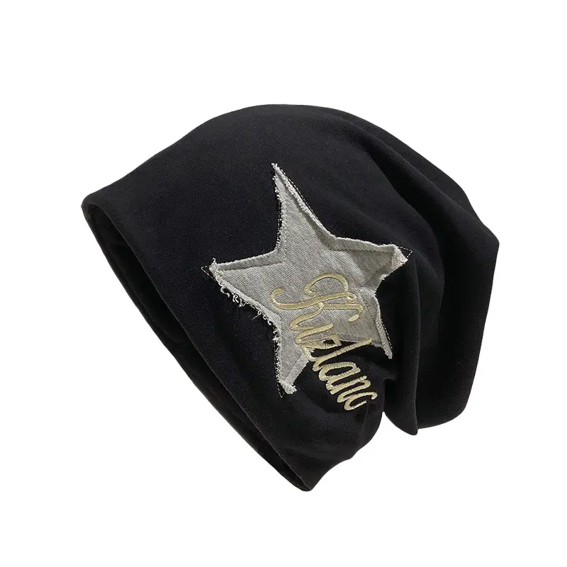 Women's Soft Cotton Knit Star-Patch Ear Protection Beanie Hat - Stylish Slouchy Winter Skull Cap for Maternity Postpartum Use, Cold-Day Outdoor Sports & Camping, Star Patches Clothing, Female Size