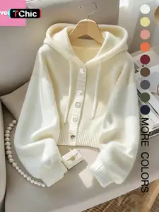 Autumn Winter New Soft Comfortable Hooded Sweatshirt Jacket, Lazy Style Unique Design Casual Fashion Knit Cardigan, Elegant Long Sleeve Top