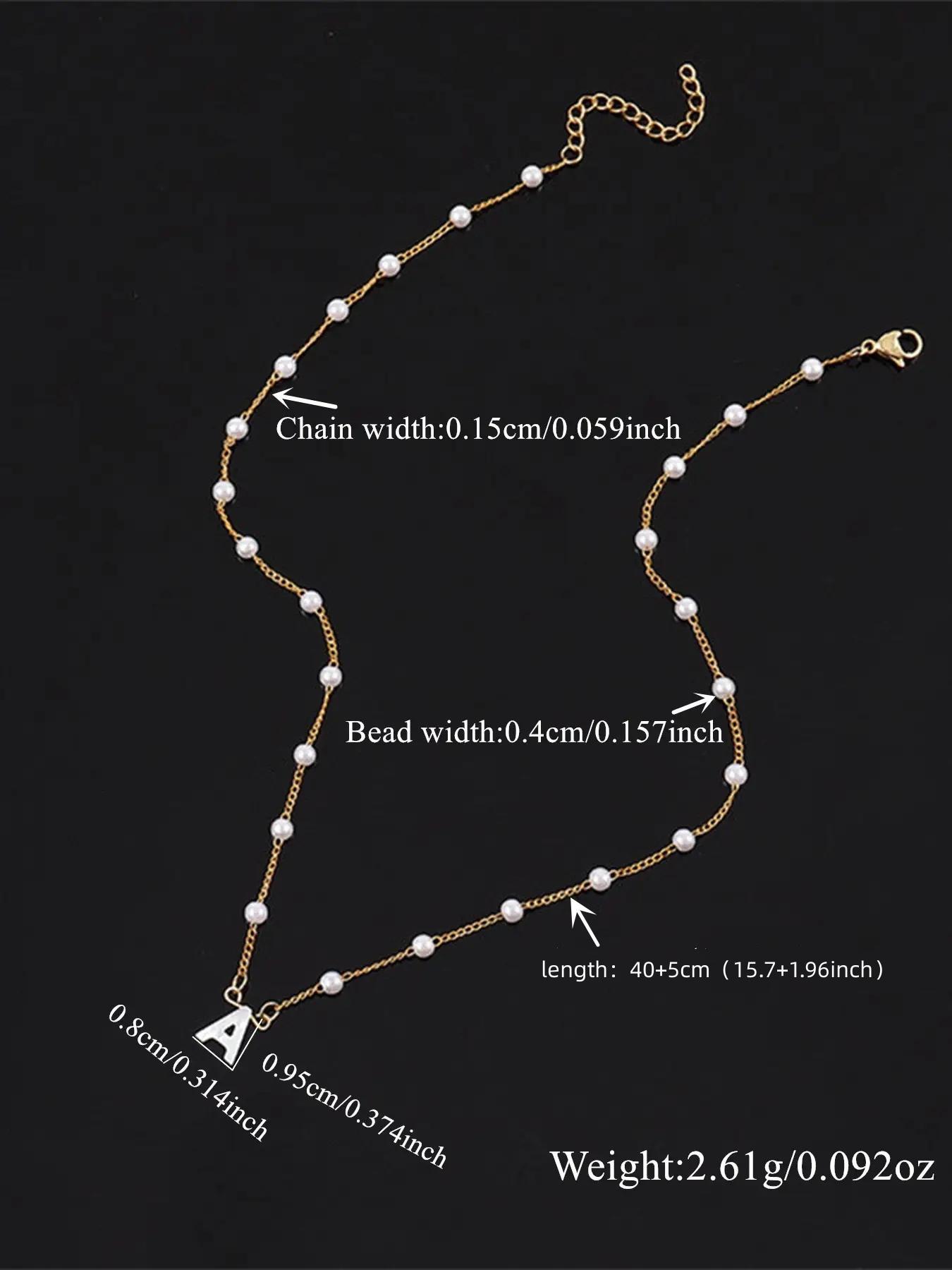 Elegant Letter Detail Faux Pearls Decor Pendant Necklace for Gift, Stainless Steel Casual Matching Necklace Jewelry, Classic Fashion Accessories for Daily Wear