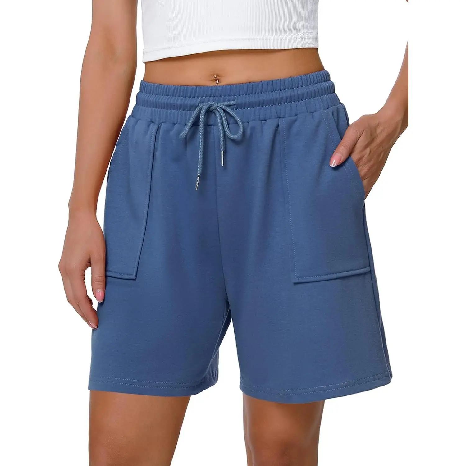 Womens Cotton Sweat Shorts Casual Summer Loose Athletic Short Drawstring Waist Lounge Running Shorts with Pockets