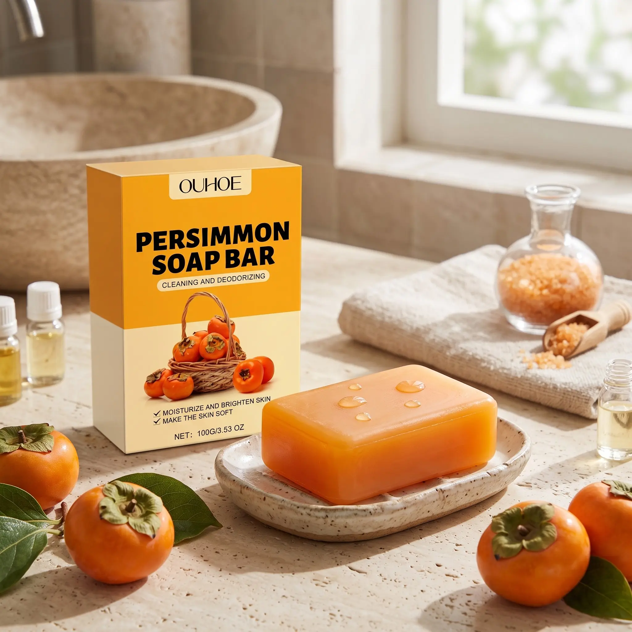 Persimmon Fresh Bath Soap Nourishes and Hydrates Skin, Gentle Cleansing Leaves Fragrance, Moisturizing Skincare Soap