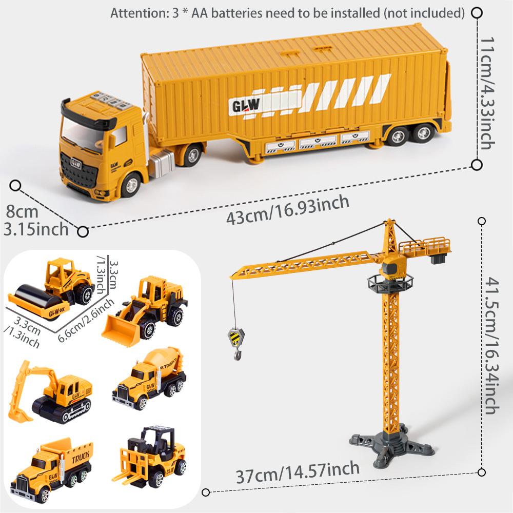 Alloy Construction Trucks Vehicle Toys for Kids Sounds Take Apart Container Crane,Excavator Trucks,Cement Mixer Toy Model Engineering Vehicle