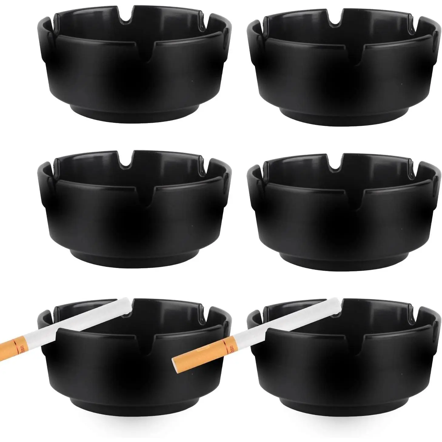 6Pcs Ashtray Sets for Cigarettes, Plastic Tabletop Ash Tray Sets, Indoor Outdoor Ashtrays Perfect for Home Patio Restaurant Bar Hotel and Office Use (Set of 6 Black)