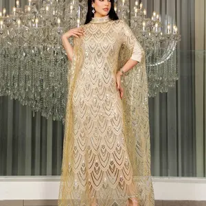 Luxury Beaded Kaftan Evening Dress for Women, Modest Formal Gown for Eid, Wedding and Party Sequin