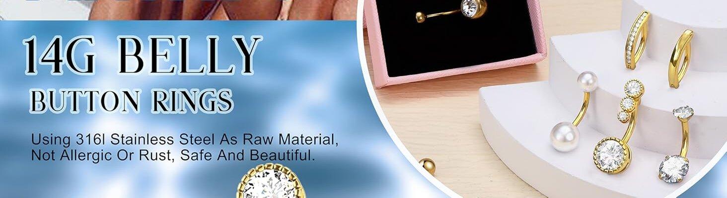 2025 Summer 9Pcs Hypoallergenic Gold Belly  Button Rings  Sparkling CZ Opal  Pearl Clicker Set Boho Chic Navel  Piercings Jewelry for Women Silver Gold