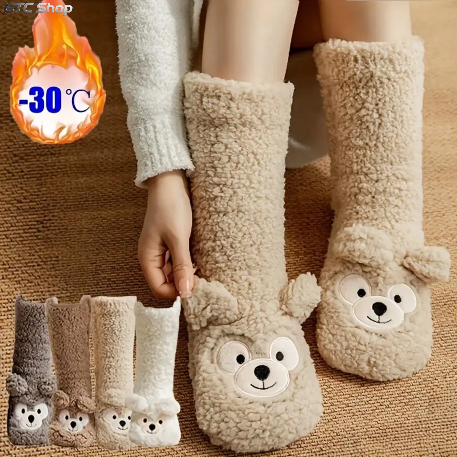 1 Pair Christmas‑Themed Fun Plush Floor Socks, Thick Warm Non‑Slip Indoor Slipper‑Style Hosiery, Cute Cartoon Animal‑Embroidery Cozy Socks in Multi‑Color Options for Winter Indoor Wear, Ideal for Christmas & Thanksgiving Holiday Occasions
