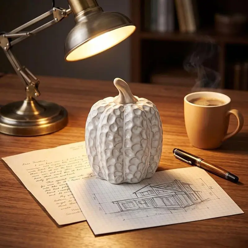 1pc hand-painted coarse ceramic pumpkin decorative piece, Decor figurine, Creamy distressed texture, Two styles available, Suitable for tabletop, home decoration, Halloween, Christmas, and as a holiday gift