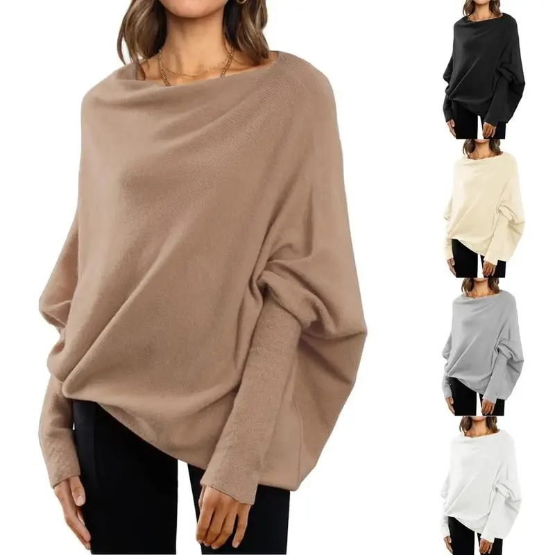 Asymmetric Draped Jumper Long Batwing Sleeve Off The Shoulder