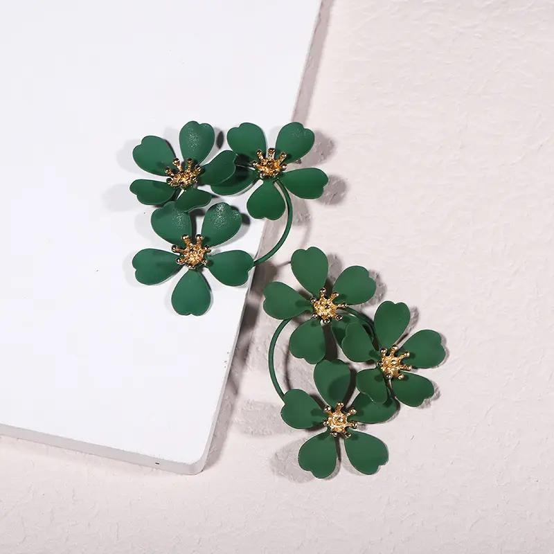 Black White Green Flower Drop Earrings for Women Vintage Bohemian Summer Plant  Party Jewelry Accessories