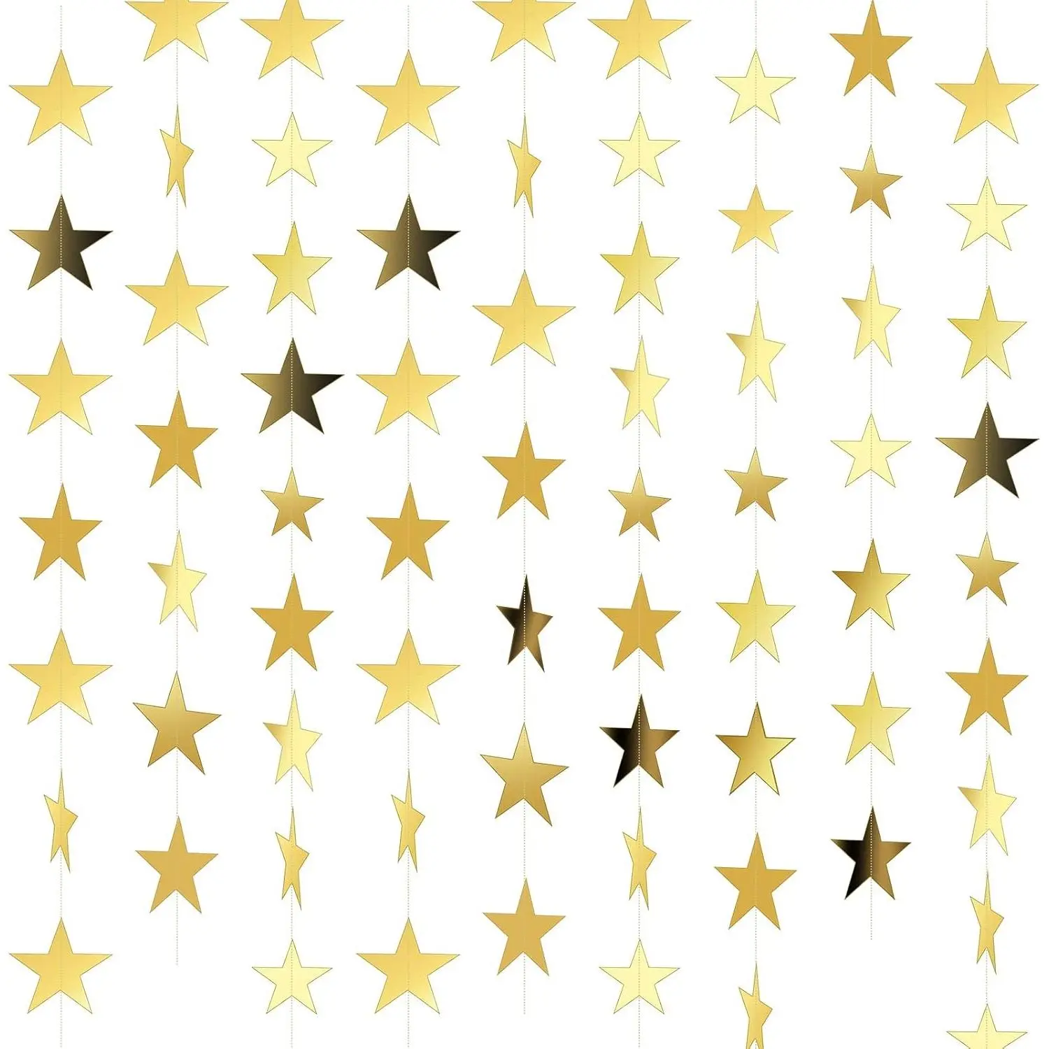 65 Ft Double Sided Gold Glitter Star Garland Hanging Decoration, Star Streamers Banner for Birthday Wedding New Year Party, Ceiling Backdrop Wall Decor SuppliesGift