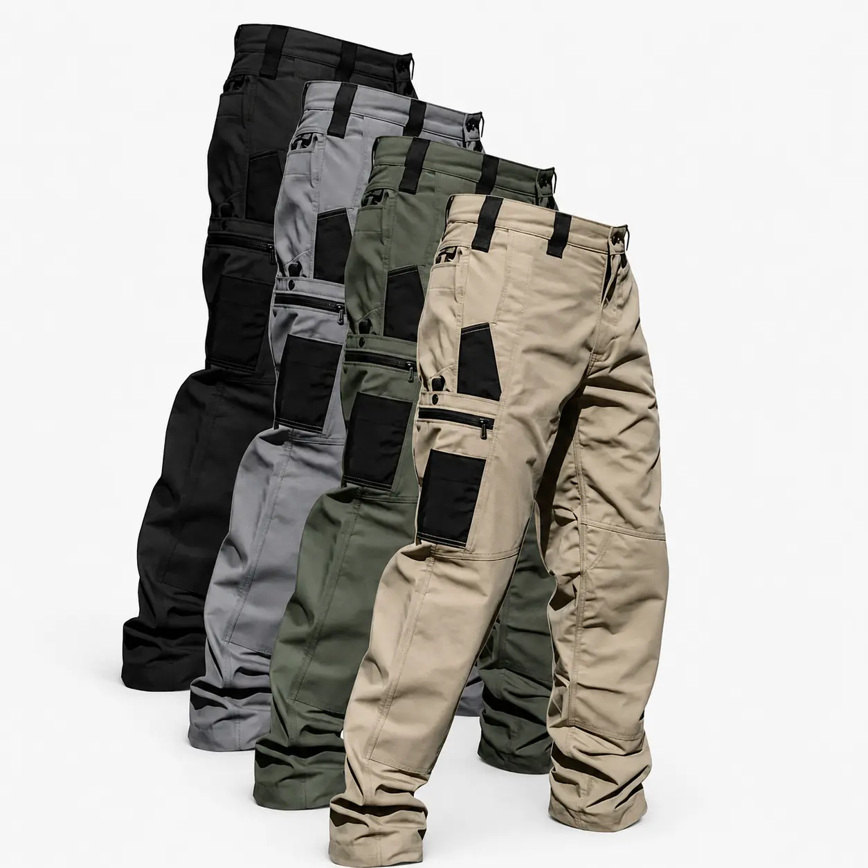 1 Pair Men Multi-Pocket Tactical Cargo Pants Heavy Duty Wear Resistant Fabric Outdoor Hiking Construction Work Trousers Solid Color Versatile for Spring Summer Autumn Daily Safety Work Pants