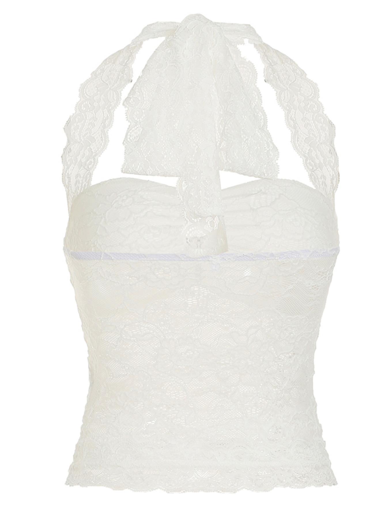 Women's Solid Lace Crop Halter Neck  Top, Y2k Fashion Casual Backless Sleeveless Top for Summer, Women's Clothing for Daily Wear, Womenswear