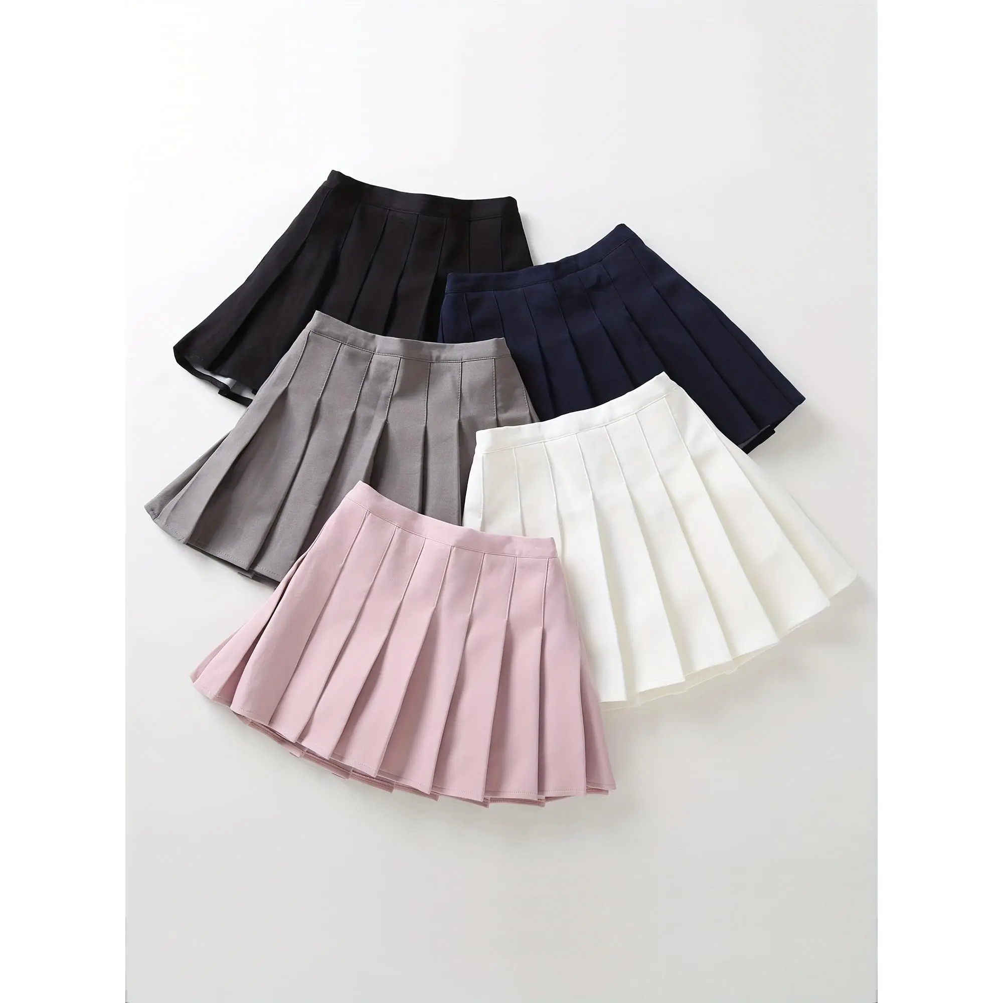 Girls' Preppy Pleated Skirt with Safety Pants - Solid Color Half-Length A-Line Skirt, Machine Washable & Dry Cleanable, No Elastic Waistband, Spring Summer Fall Party Performance Outfit for Girls