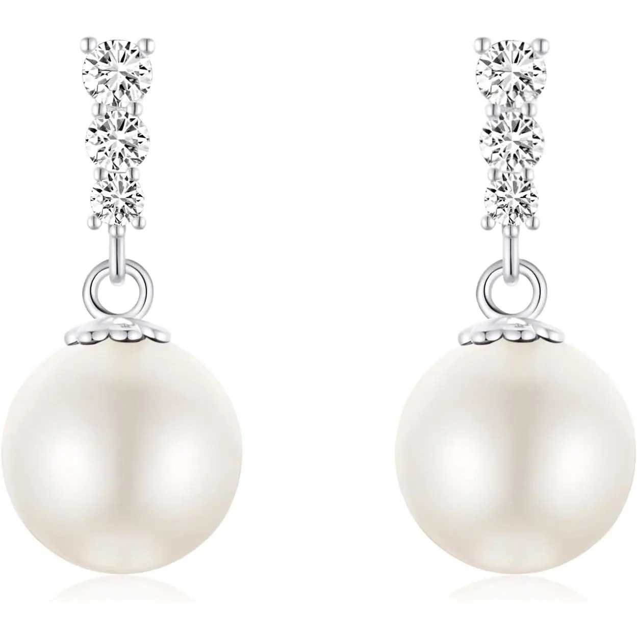 Women's 10mm 925 Sterling Silver Post-Back Drop Earrings - Round Cubic Zirconia Ball Dangles for Bridal Wedding Occasions