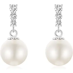 Dangle Earrings Ball Drop 925 Sterling Silver Post Round Cubic Zirconia Stud Bridal Wedding Earrings for Women 10MM