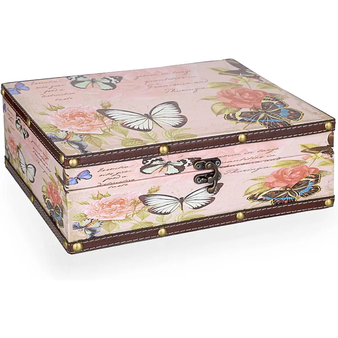 Butterfly Treasure Chest Box,  Wooden Decorative Box | Treasure Storage for  Trinkets Photos, Rectangular Keepsakes box for Girls Women Gifts
