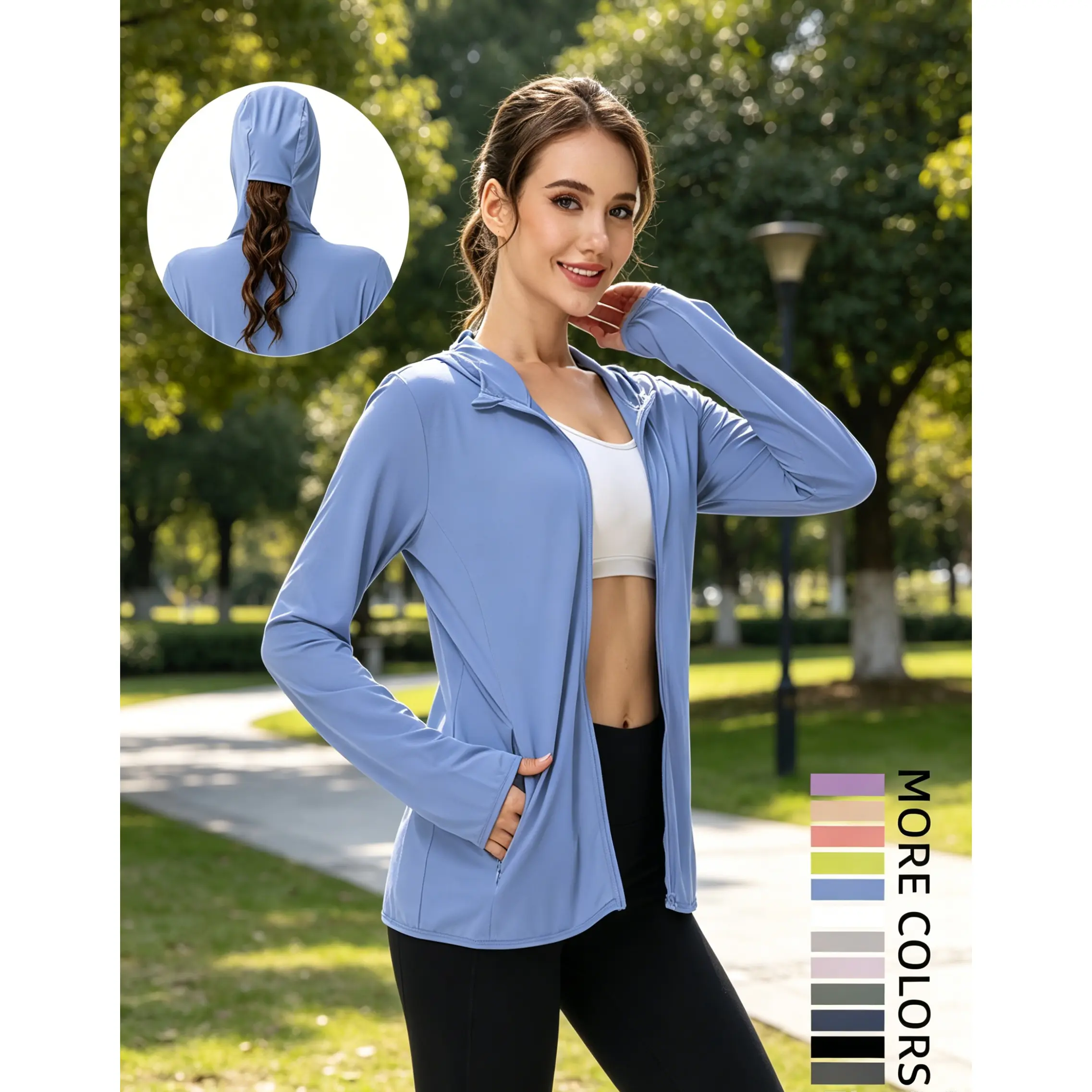 Women's Lightweight Long-Sleeve UPF UV Protection Hooded Sun Shirt, breathable & cooling sun protection jacket, ideal for hiking, fishing and other outdoor activities.Four-way stretch fabric, ultra-breathable, available in multiple colors.