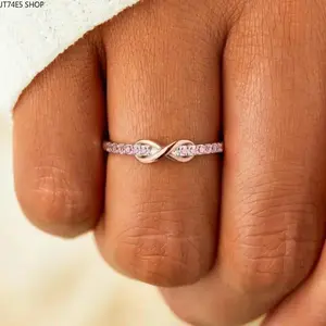 Unisex 2-Pack Copper Promise Ring Matching Set, White Gold Plated Adjustable Infinity 8-Shape Engraved Letter Couple Rings, Symbolic Unbreakable Bond Daily Jewelry Gift for Lovers