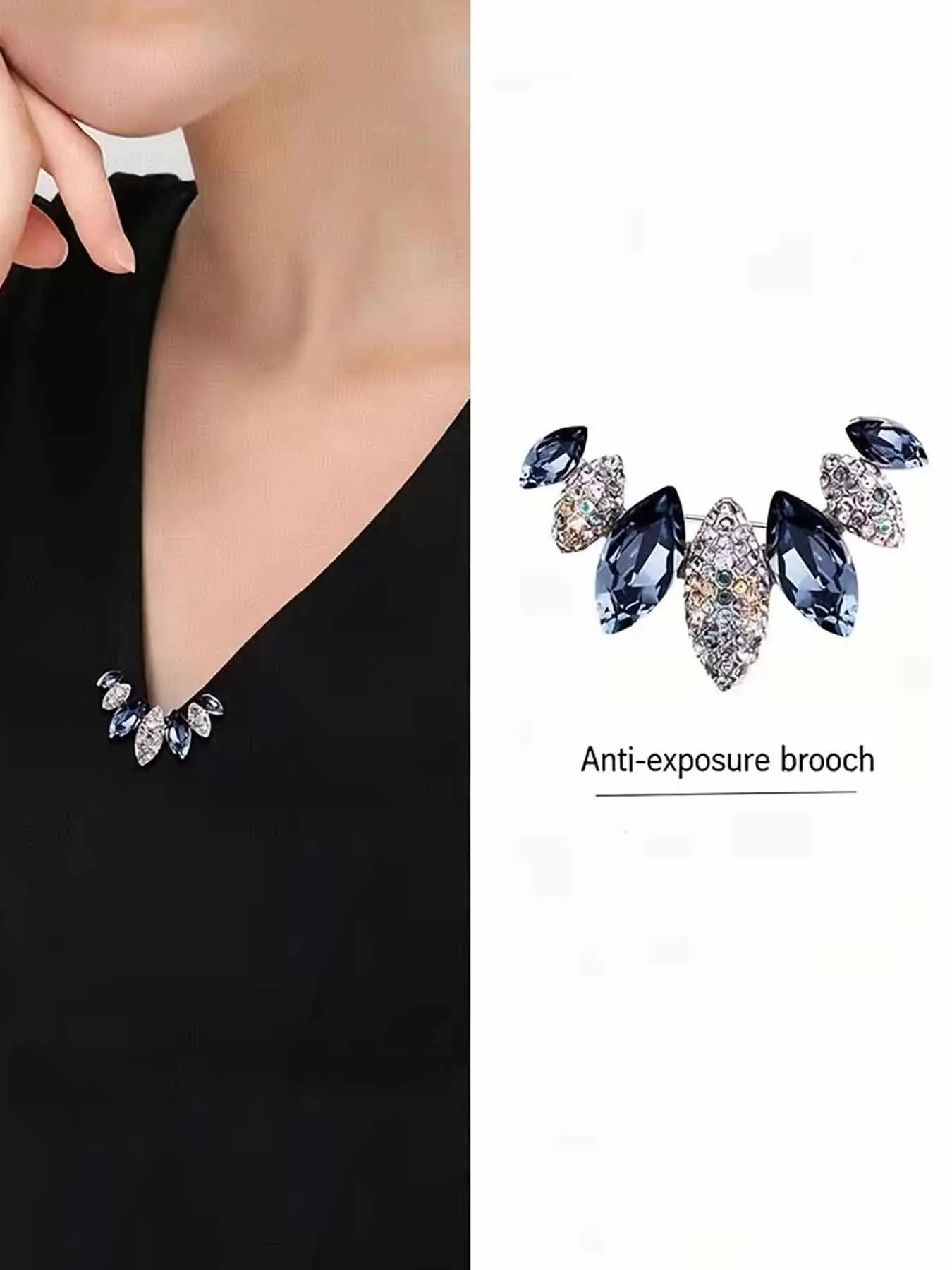 1pc Elegant -Encrusted Ladies' Outgoing Anti-Peek Brooch Decoration，Blue and Red Rhinestone Brooch—Birthday Gift for A Girlfriend or Party Accessory.