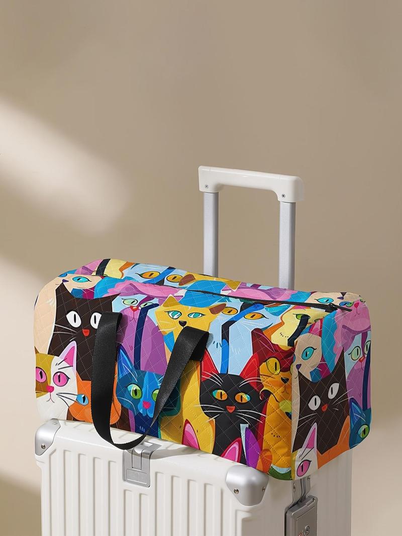 Cat Pattern Travel Bag, Large Capacity Travel Duffle, Portable Overnight Stylish Travel Bag, Yoga Training Bag, Portable Crossbody Bag with Shoe Storage, Traveling Bag