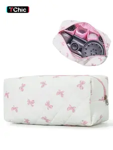 Large Quilted Hair Tools Travel Bag, Cute Portable Cotton Floral Organizer Case for Hair Dryer Hair Curler Accessories, Gift for Women Girls, Travel Organizer Bags