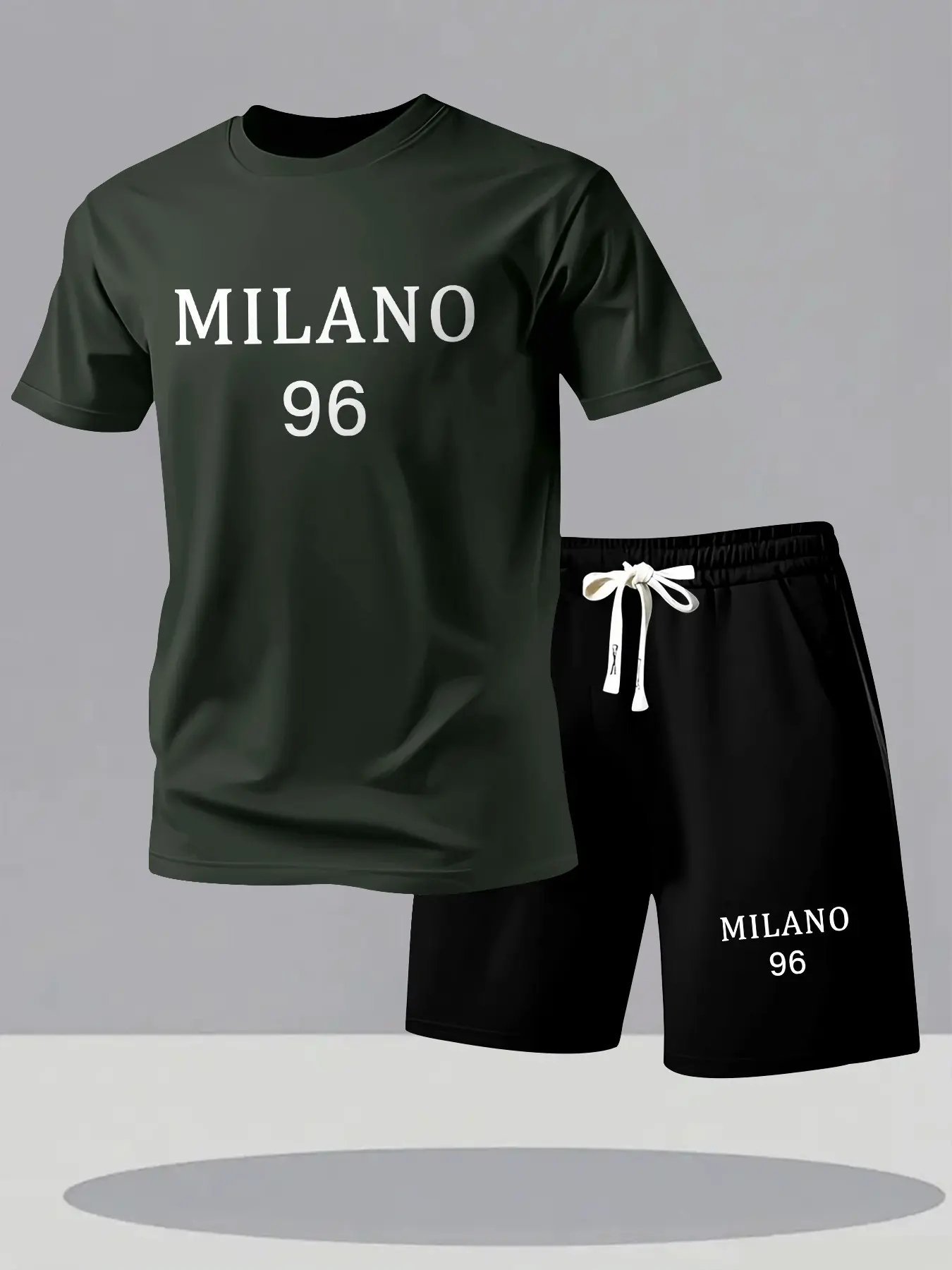 Letter Number Print Two-Piece Set, Contrast Short Sleeve Tee and Track Shorts, Casual Slim-Fitting for Men