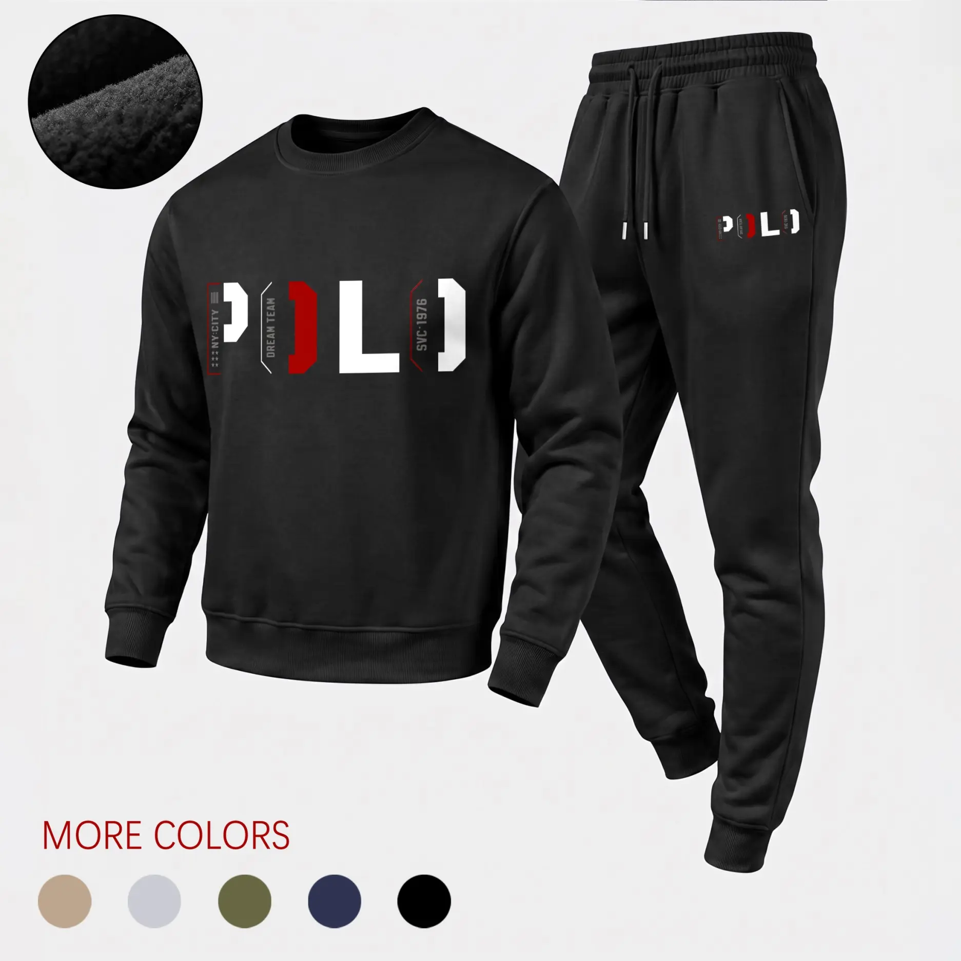 Men's 2-Piece Loose-Fit Polyester Crewneck Sweatshirt & Jogger Set - Breathable Letter Print, Long Sleeve Pullover, Drawstring Pants, Fall Winter Tracksuit for Daily Wear, Lounge, Workout
