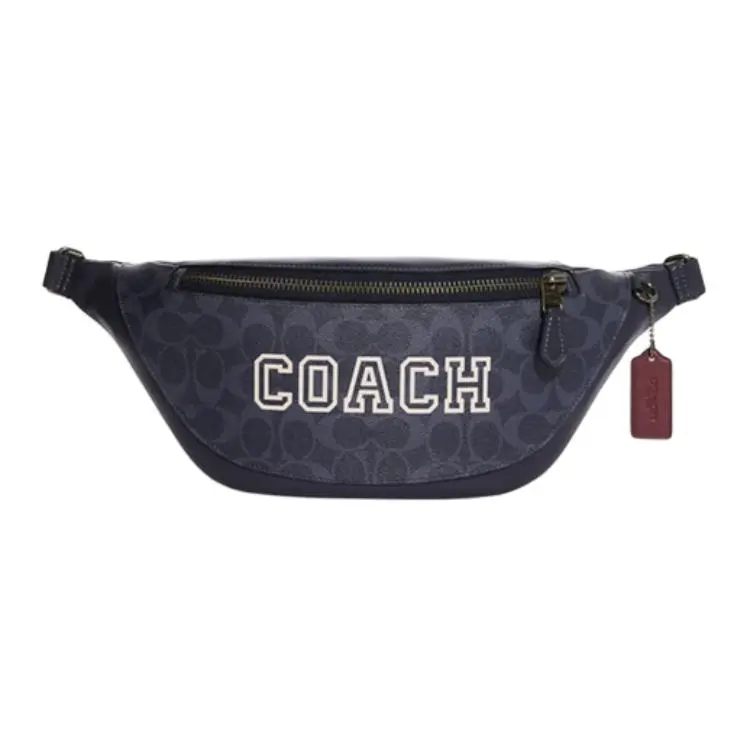 COACH Warren 33 Classic Monogram Exterior Zip Pouch – Men’s Leather Crossbody and Waist Bag in Denim Blue and Chalk White
